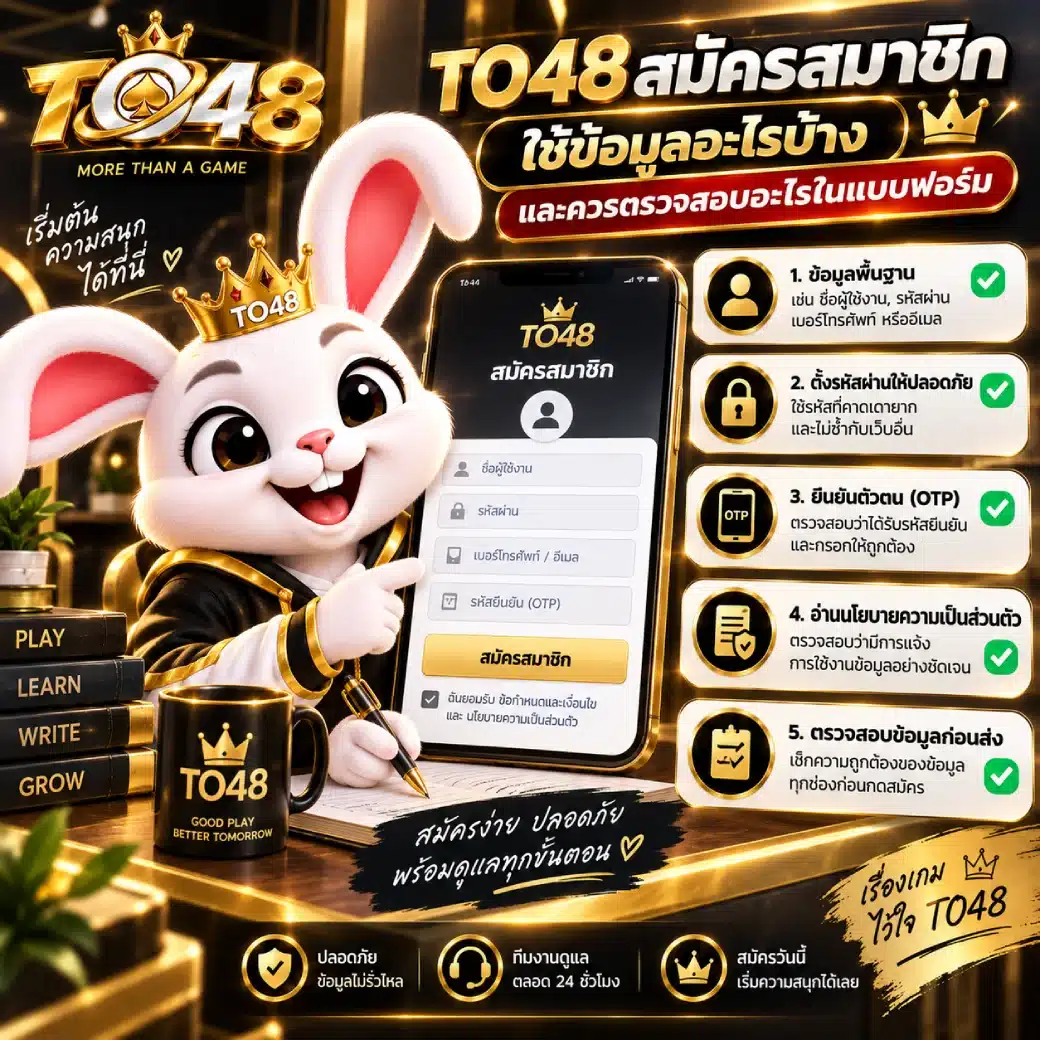 TO48 สมัครสมาชิก ใช้ข้อมูลอะไรบ้าง และควรตรวจสอบอะไรในแบบฟอร์ม